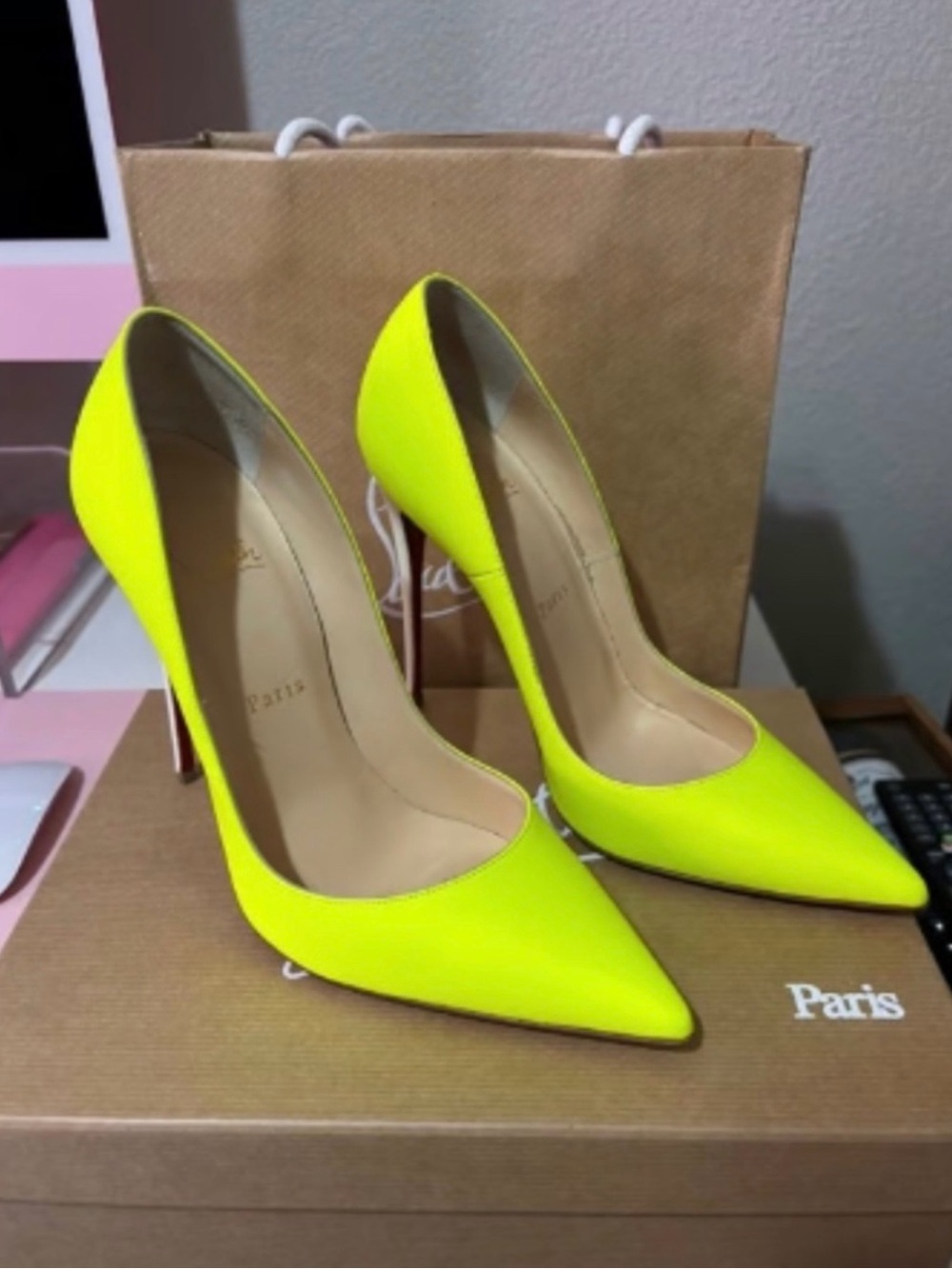 Christian Louboutin Neon Yellow Pointed Toe Stilettos